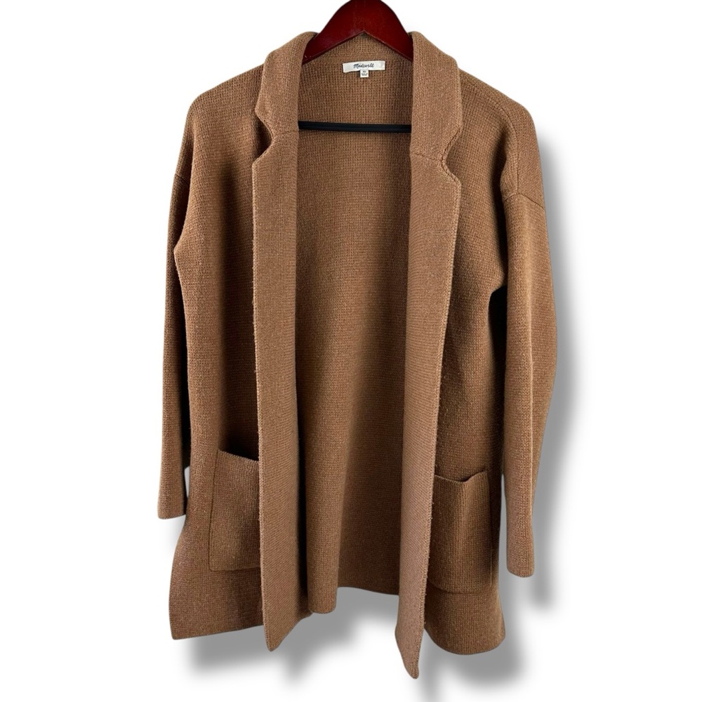 Madewell Size XS Spencer Cardigan Sweater Coat Camel Tan Merino Wool Longline